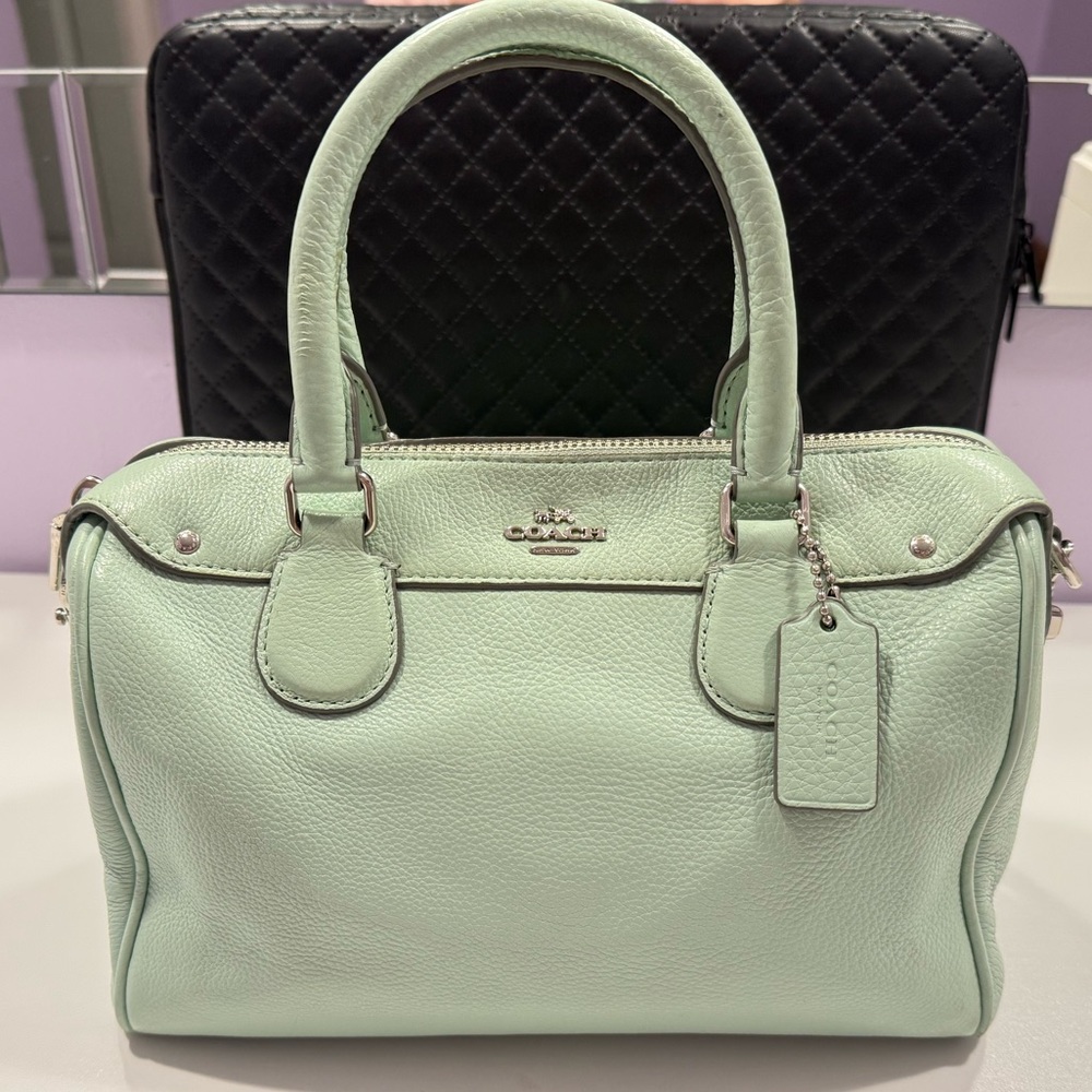 COACH Rowan Satchel Bag in Mint Green Genuine Leather - Picture 2 of 7